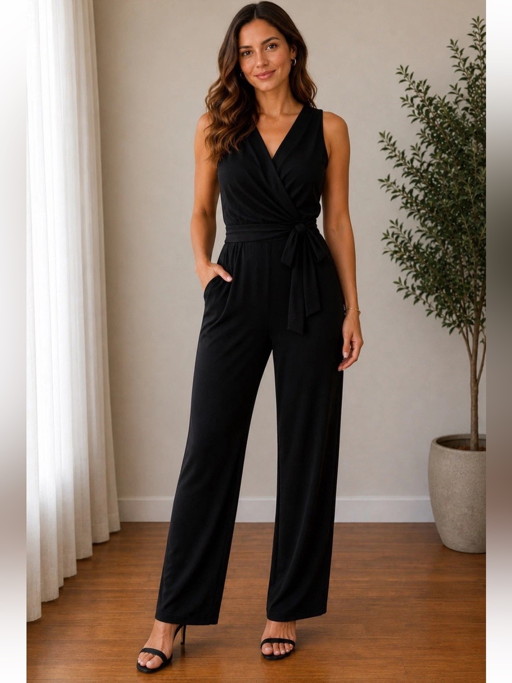 Lauren Ralph Lauren Black Sleeveless Jumpsuit Tie Waist Women’s size 12-14